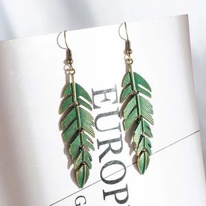 Green Palm Leaf Drop Earrings